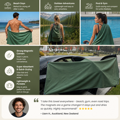 Extra Large Magnetic Bath Towel, Quick-Drying Beach Towel, Portable Outdoor Swimming Towel with Strong Water Absorption