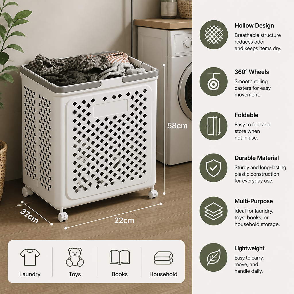 Foldable Laundry Basket with Wheels