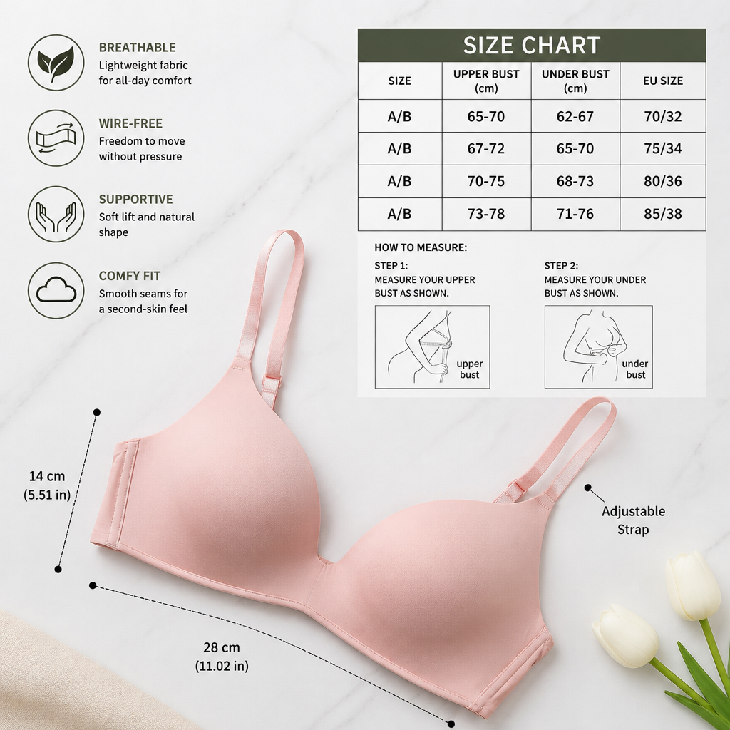 Seamless Push-Up Bra – Wire-Free, Breathable and Supportive with Triangle Cups