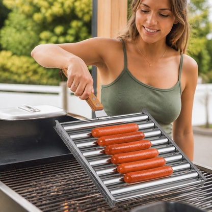 Stainless Steel Sausage Rack – Rollable Grill Holder for Hot Dogs & Sausages