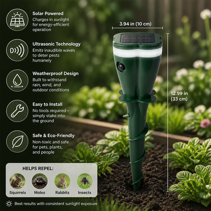 Solar Ultrasonic Animal and Insect Repellent Device