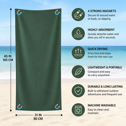 Extra Large Magnetic Bath Towel, Quick-Drying Beach Towel, Portable Outdoor Swimming Towel with Strong Water Absorption
