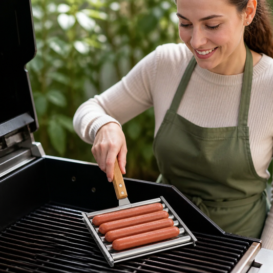 Stainless Steel Sausage Rack – Rollable Grill Holder for Hot Dogs & Sausages