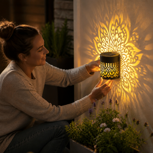 Colorful Solar Mandala Garden Light – Waterproof Outdoor LED Wall Projection Lantern