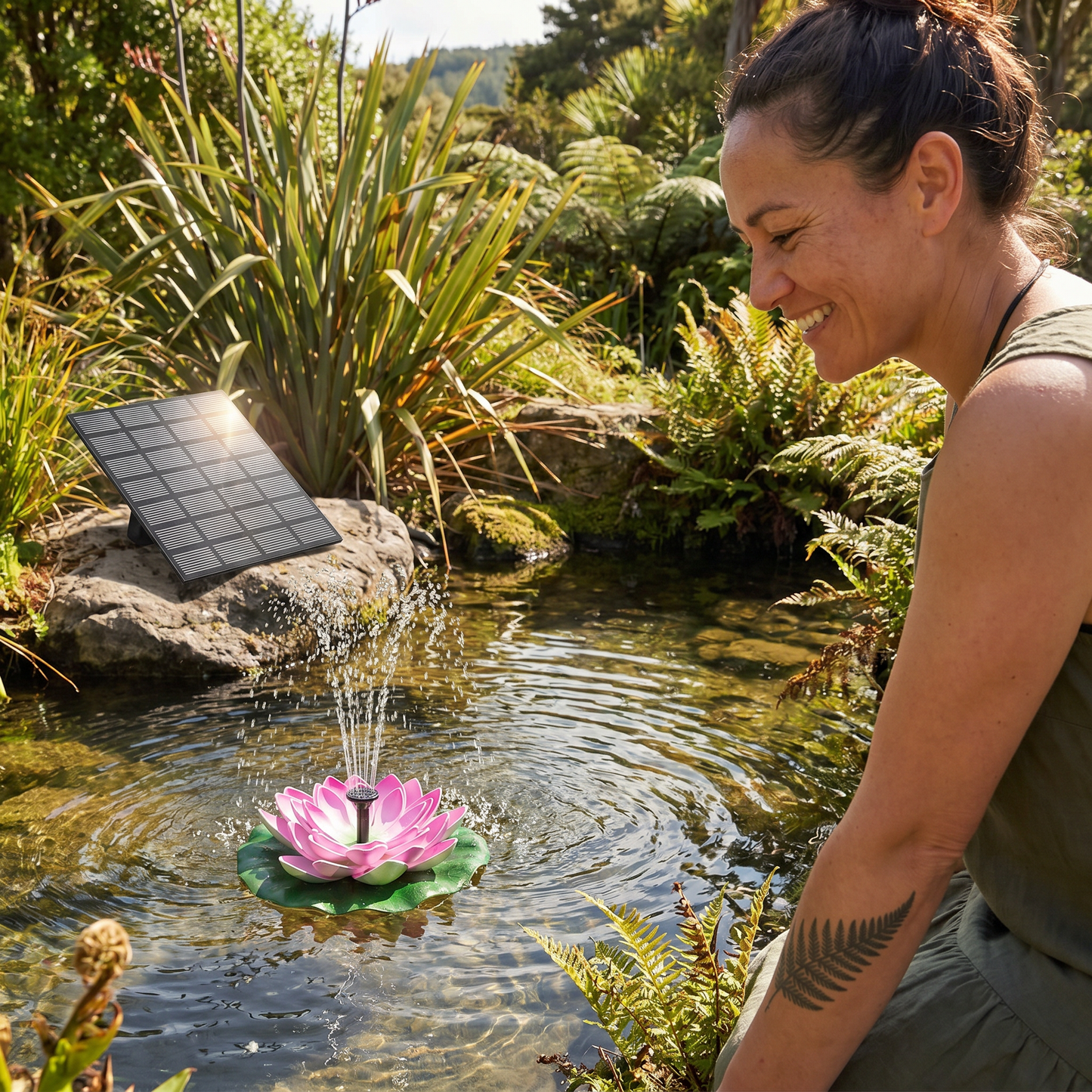 Solar-Powered Lotus Fountain – Floating Garden Fountain for Pool & Pond