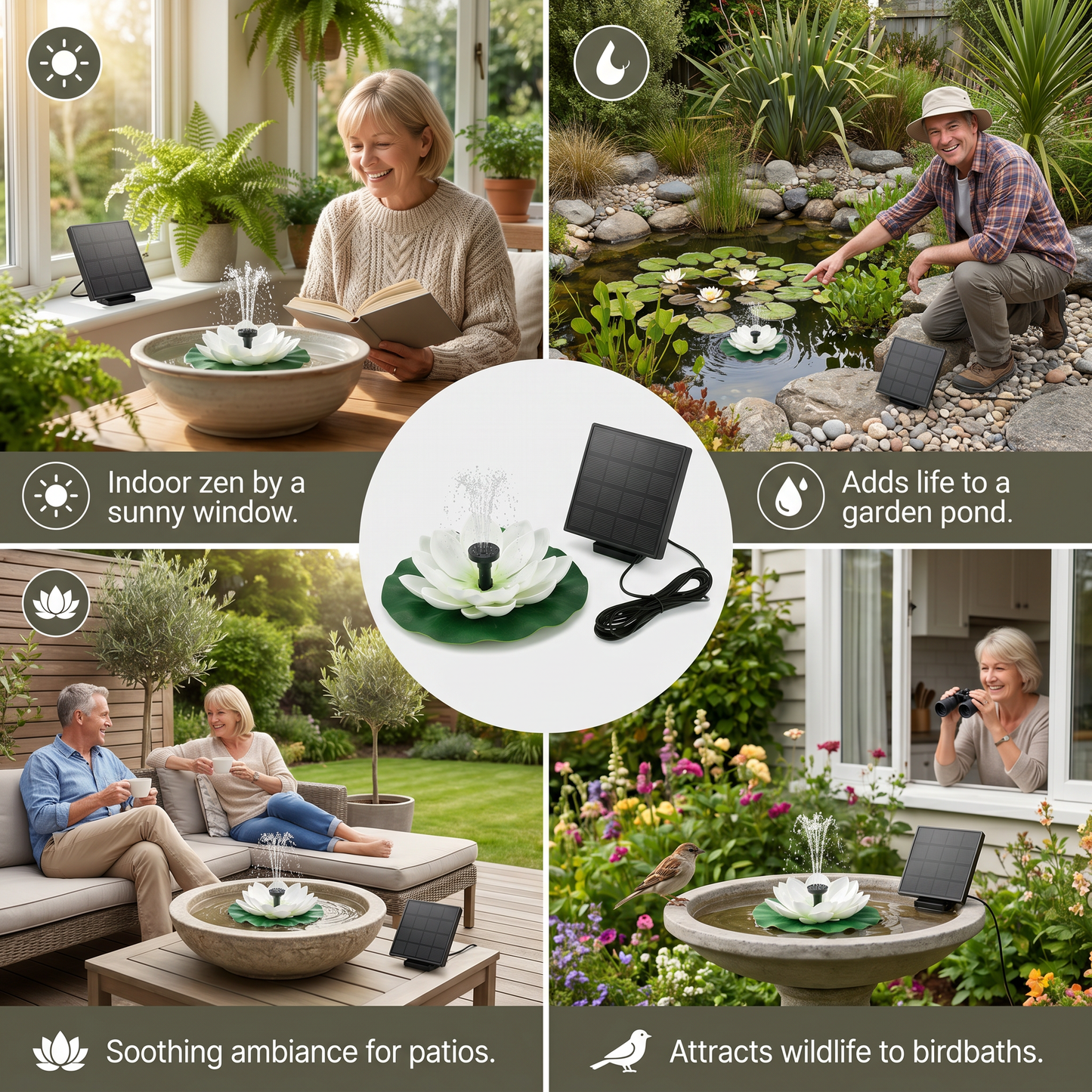 Solar-Powered Lotus Fountain – Floating Garden Fountain for Pool & Pond