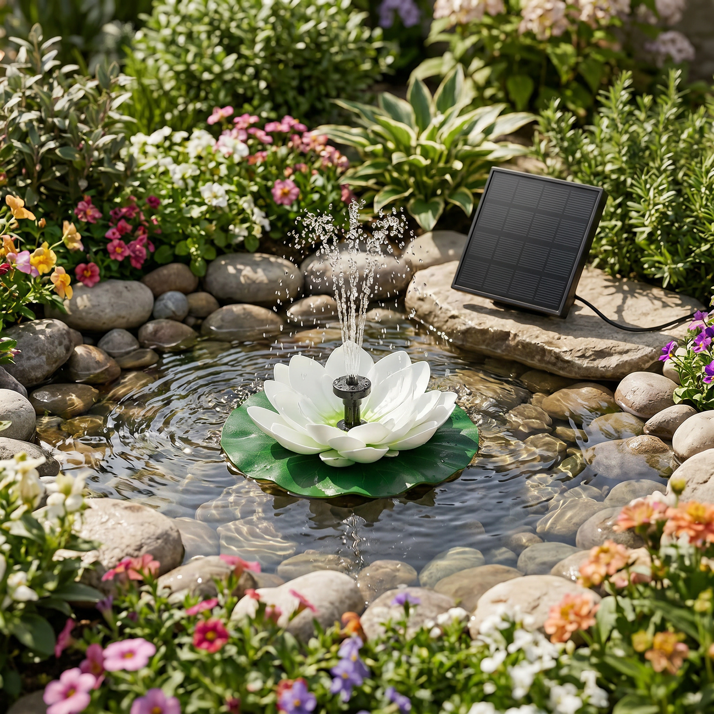 Solar-Powered Lotus Fountain – Floating Garden Fountain for Pool & Pond