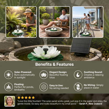 Solar-Powered Lotus Fountain – Floating Garden Fountain for Pool & Pond