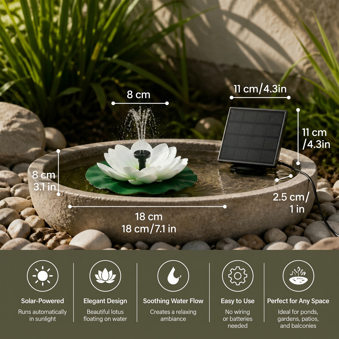 Solar-Powered Lotus Fountain – Floating Garden Fountain for Pool & Pond